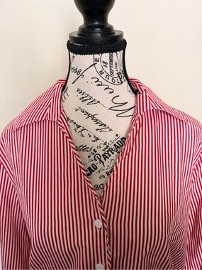 Foxcroft Red & White Striped Button-Down Shirt